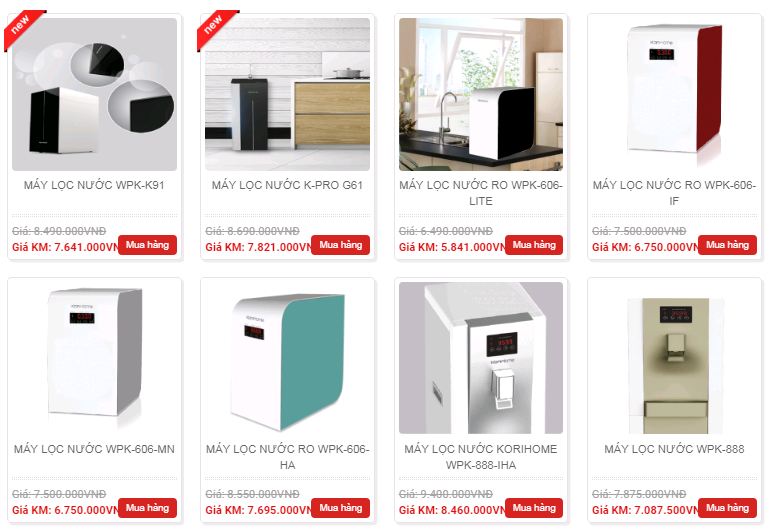 Giá máy lọc nước Korihome